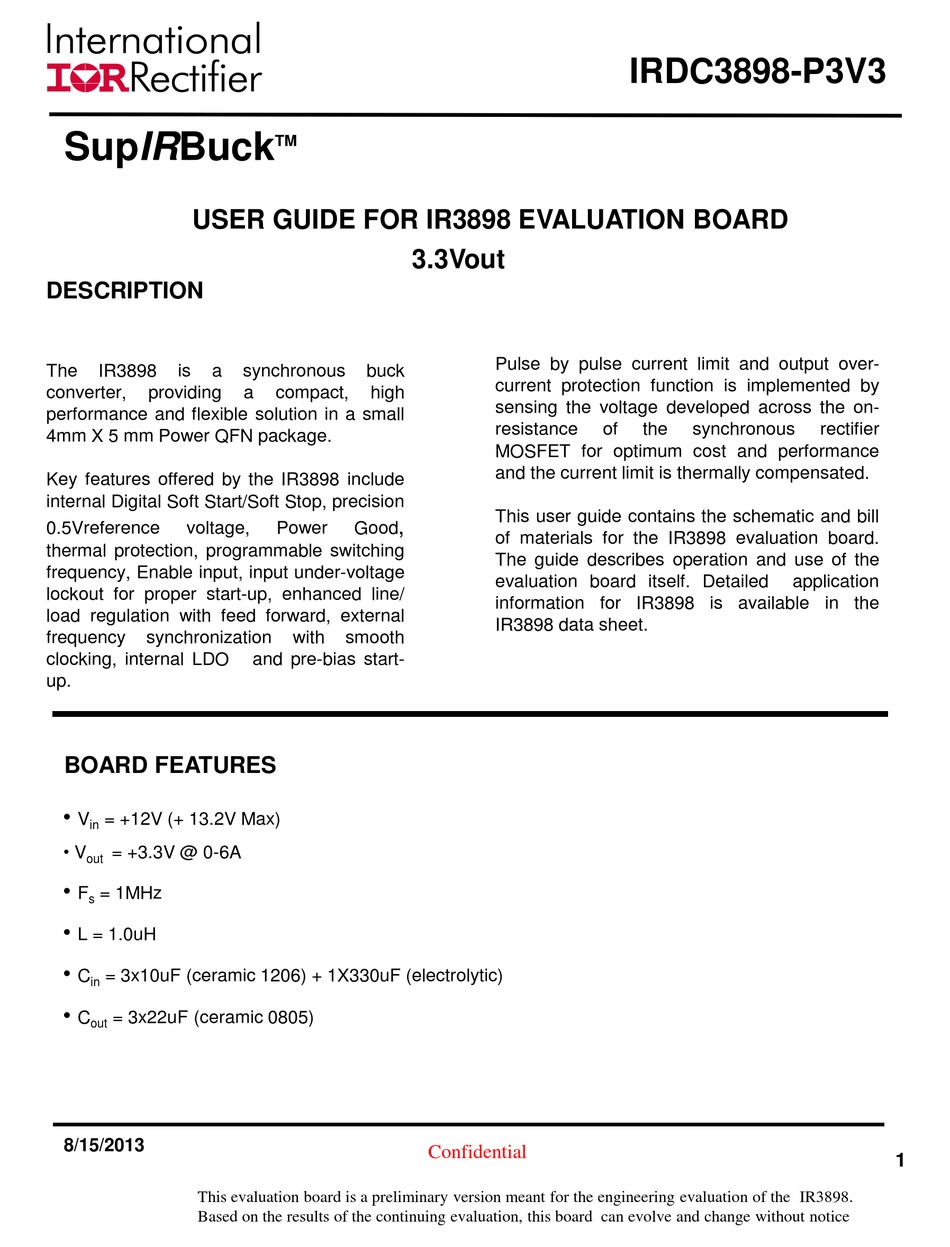 INTERNATIONAL RECTIFIER SUPIRBUCK IR3898 MOTHERBOARD USER MANUAL