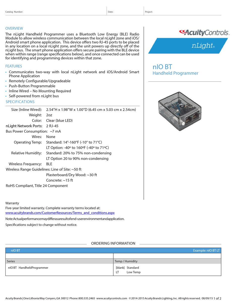 ACUITY CONTROLS NLIGHT NIO BT MOTHERBOARD MANUAL ManualsLib