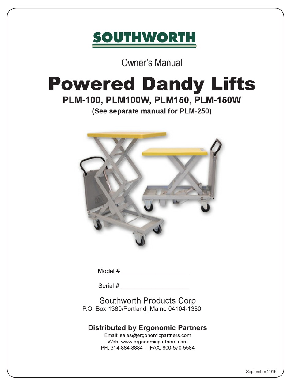 SOUTHWORTH POWERED DANDY LIFT LIFTING SYSTEM OWNER'S MANUAL ManualsLib