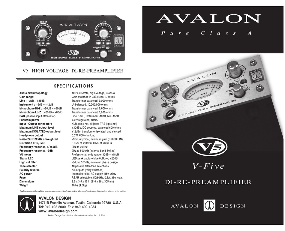 AVALON V5 MANUAL Pdf Download ManualsLib