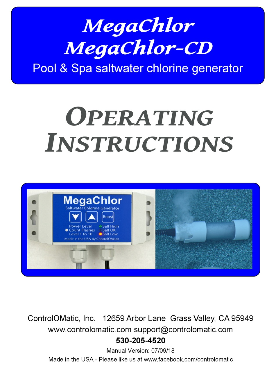 CONTROLOMATIC MEGACHLOR WATER FILTRATION SYSTEM OPERATING INSTRUCTIONS 