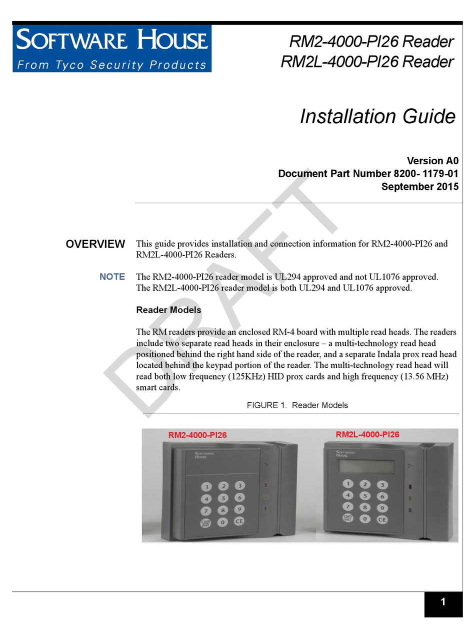 SOFTWARE HOUSE RM24000PI26 CARD READER INSTALLATION MANUAL ManualsLib