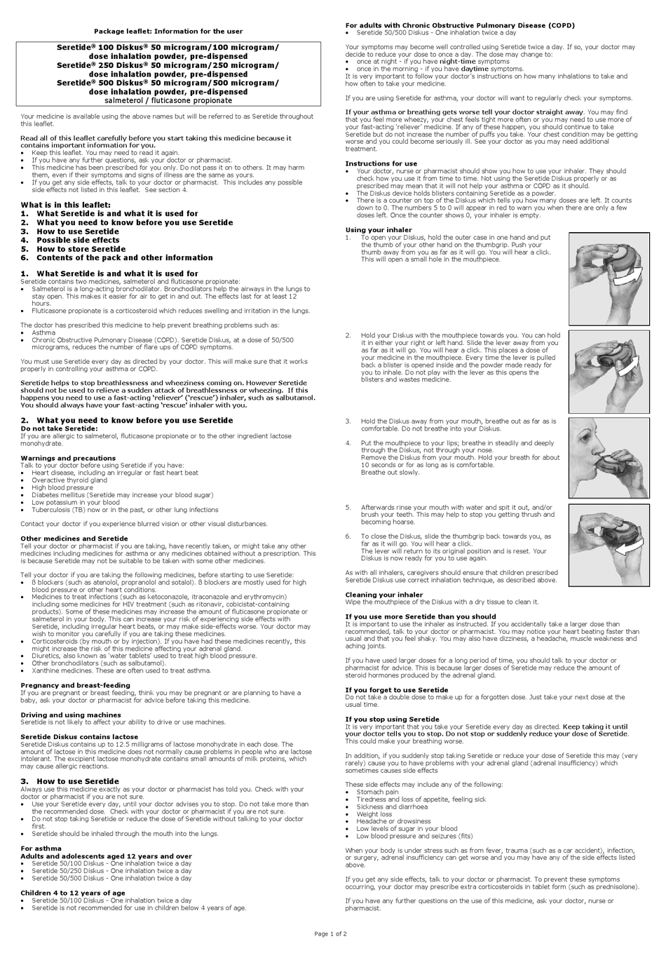 GLAXOSMITHKLINE SERETIDE 100 DISKUS INSTRUCTIONS FOR USE Pdf Download