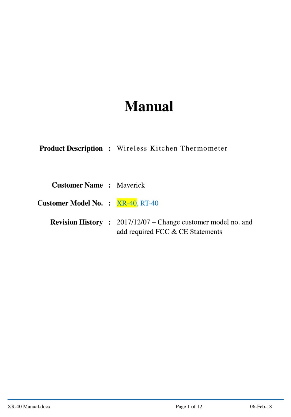 Maverick Industries Meat Thermometer Manuals & Directions