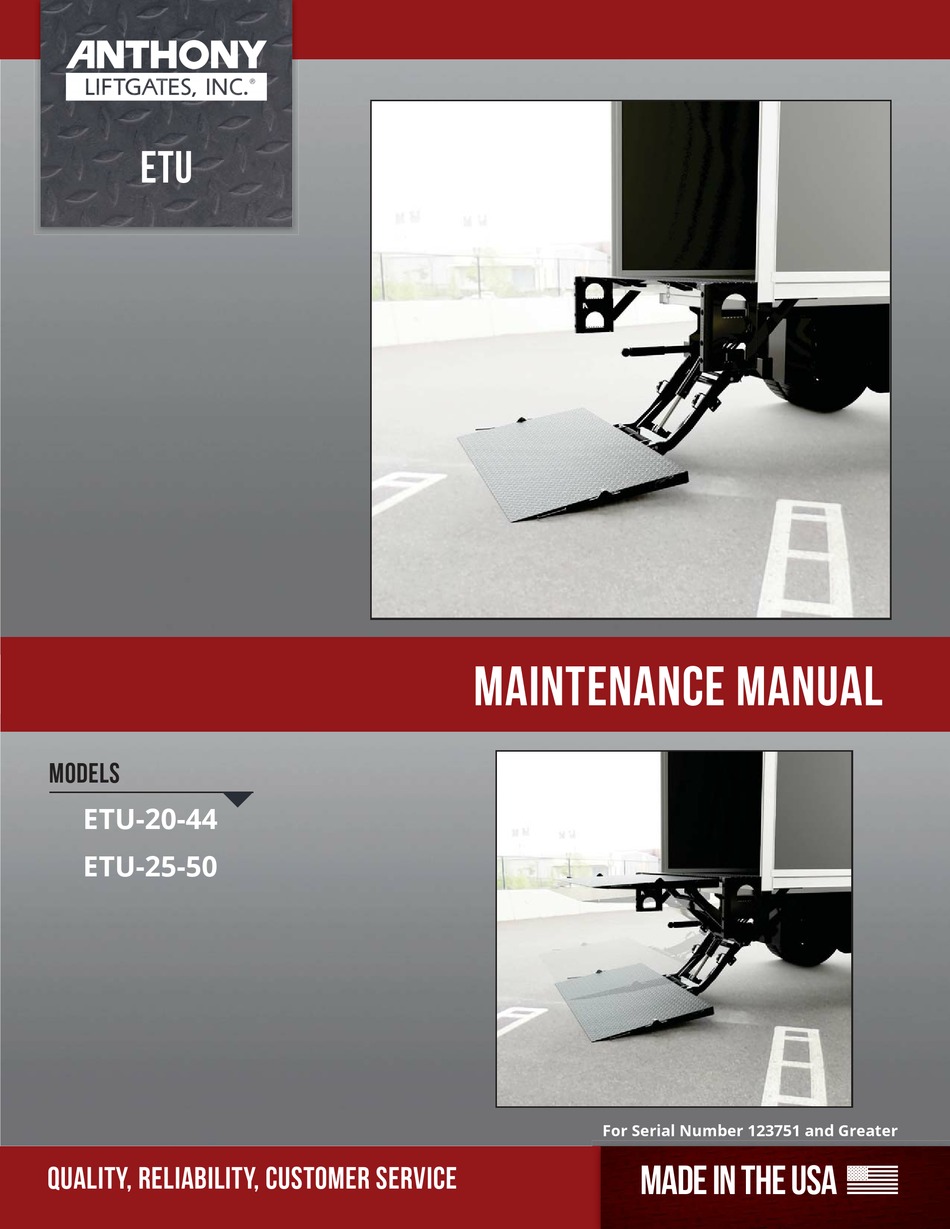 ANTHONY LIFTGATES ETU2044 LIFTING SYSTEM MAINTENANCE MANUAL ManualsLib
