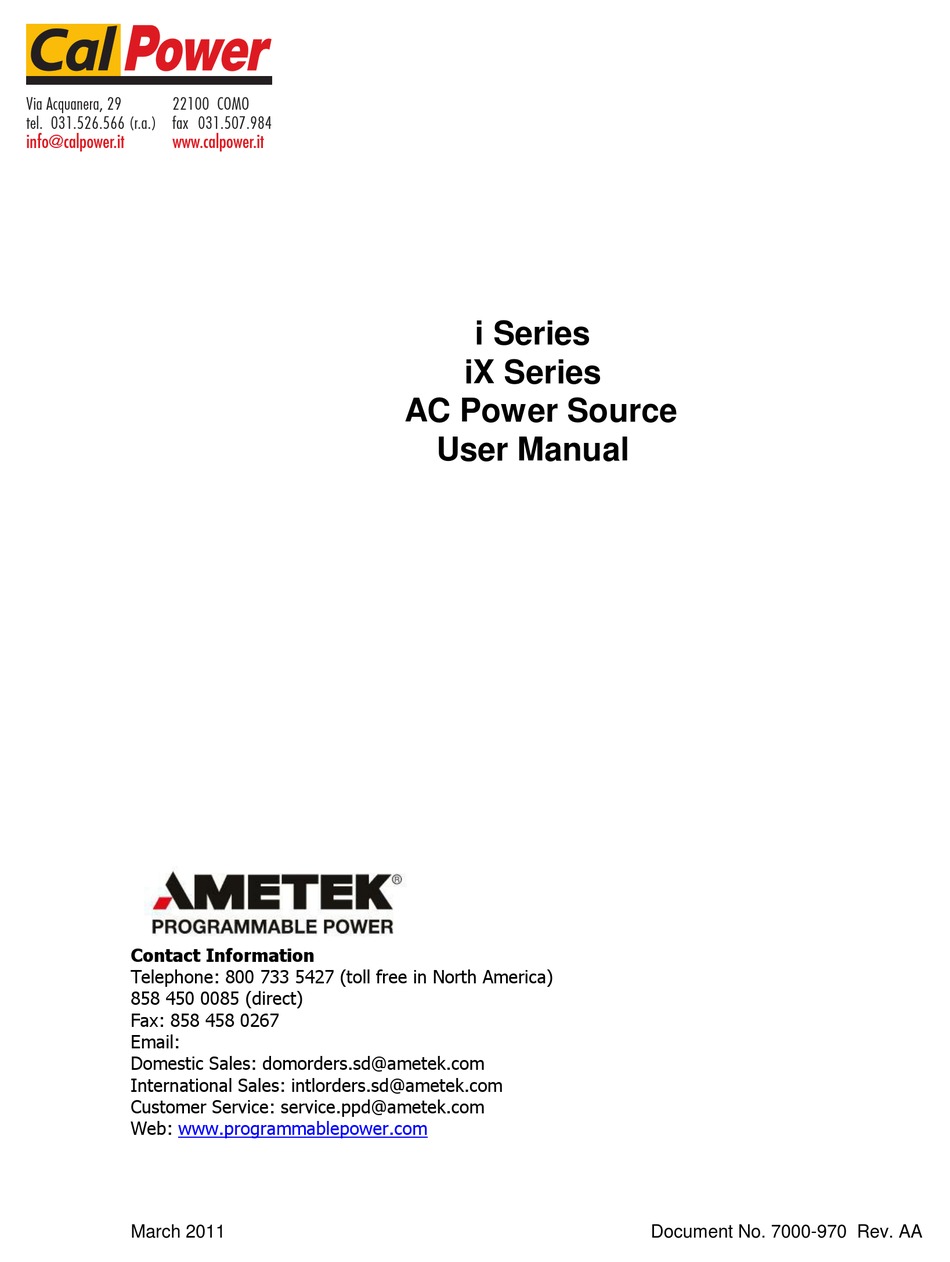 AMETEK I SERIES AC POWER DISTRIBUTION USER MANUAL ManualsLib