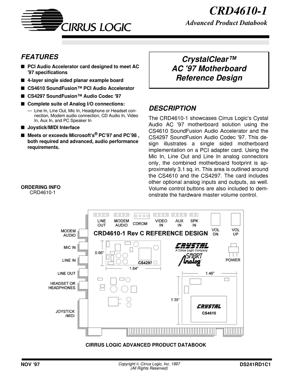 CIRRUS LOGIC CRD46101 MOTHERBOARD REFERENCE DESIGN ManualsLib