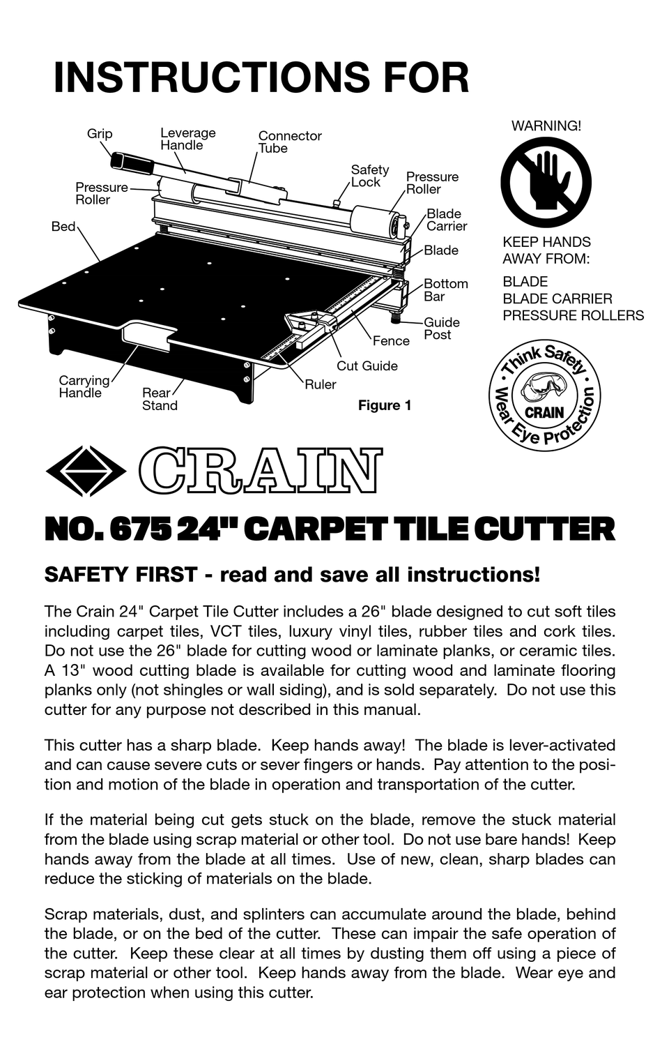 Crain 675 24 Carpet Tile Cutter