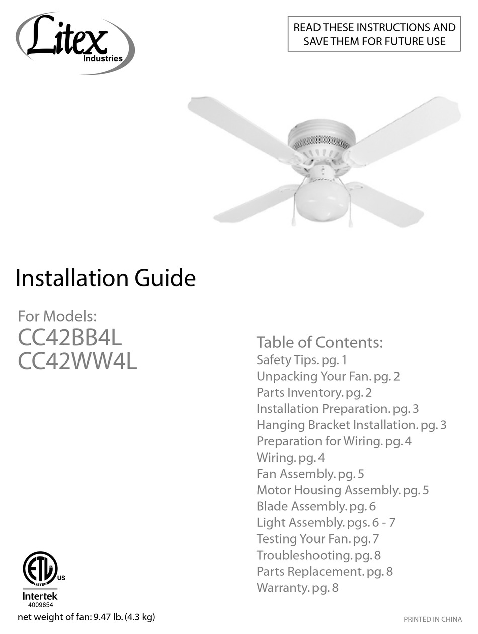 LITEX INDUSTRIES CC42BB4L FAN INSTALLATION MANUAL ManualsLib