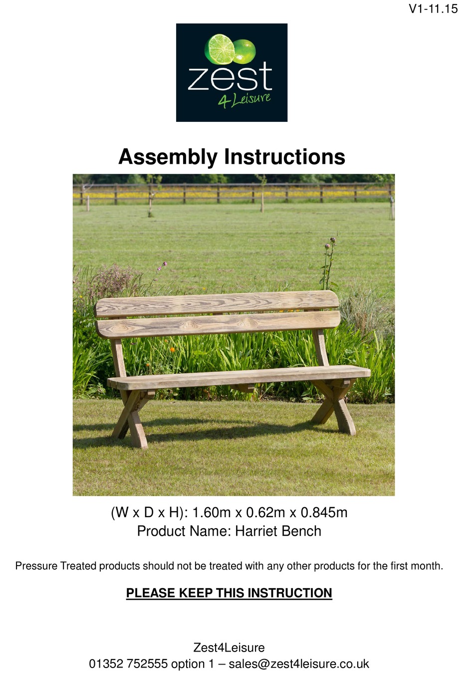 ZEST 4 LEISURE HARRIET BENCH ASSEMBLY INSTRUCTIONS Pdf Download