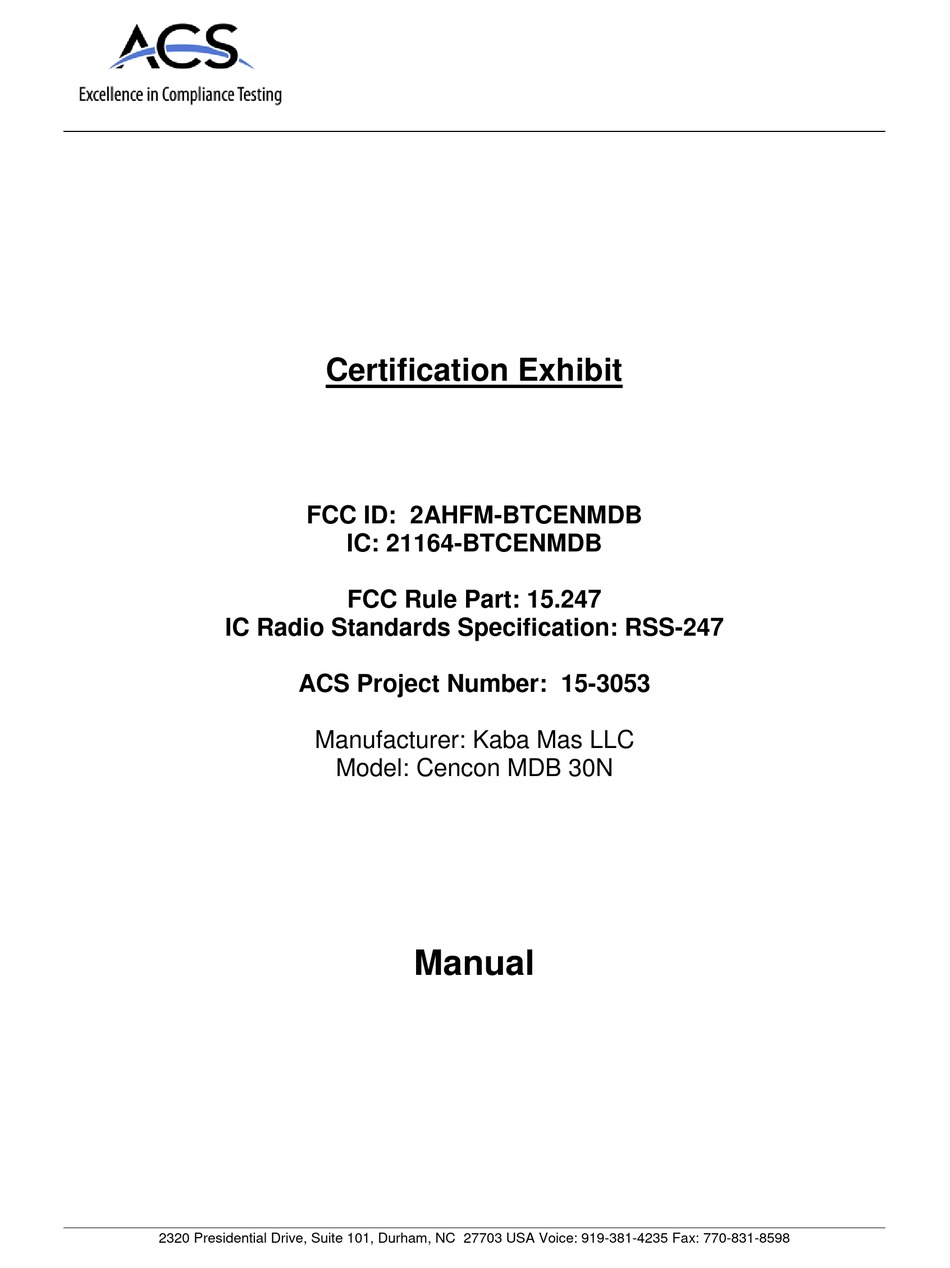 KABA MAS CENCON MDB 30N LOCK INSTALLATION INSTRUCTIONS MANUAL ManualsLib