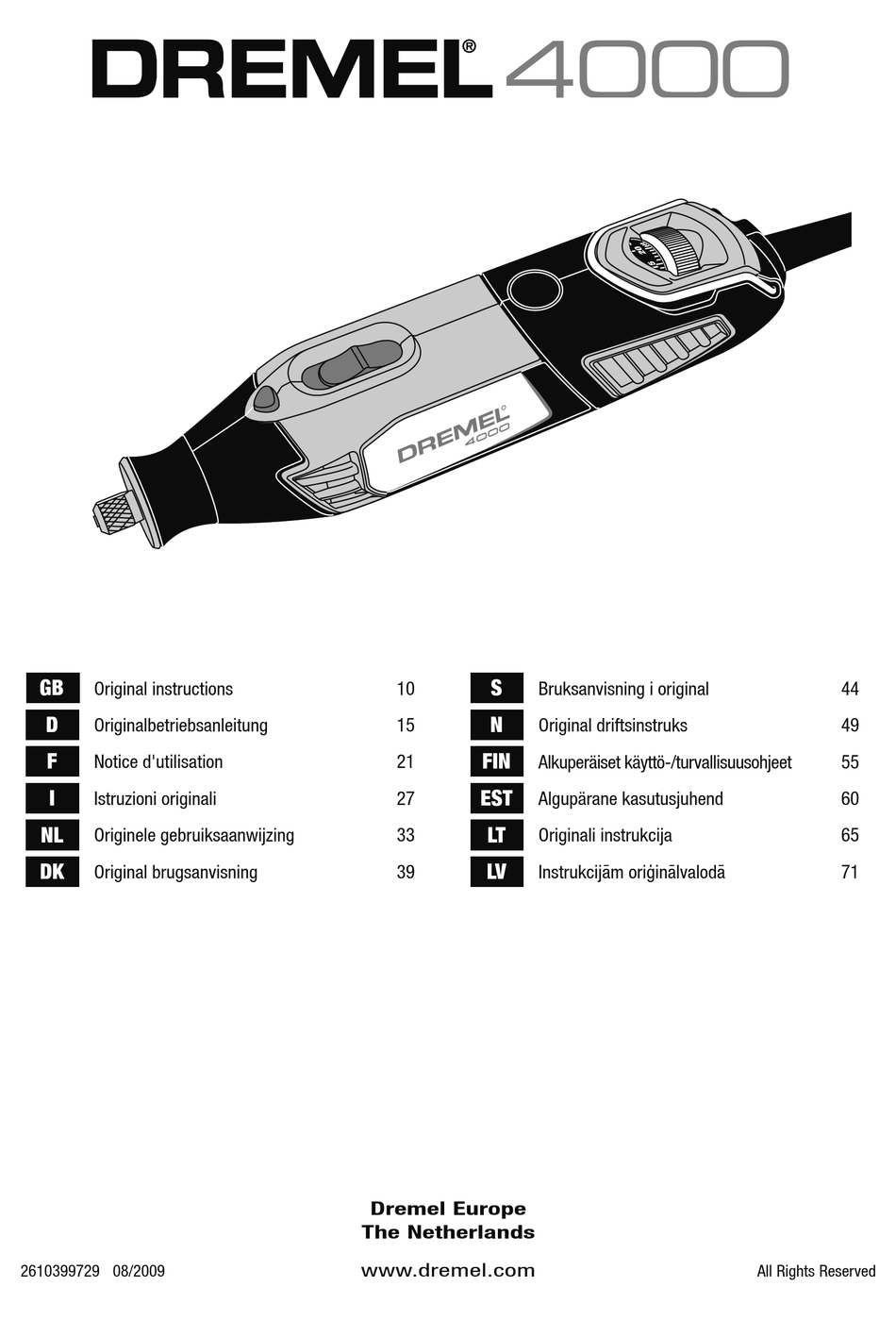 DREMEL 4000 POWER TOOL ORIGINAL INSTRUCTIONS MANUAL ManualsLib