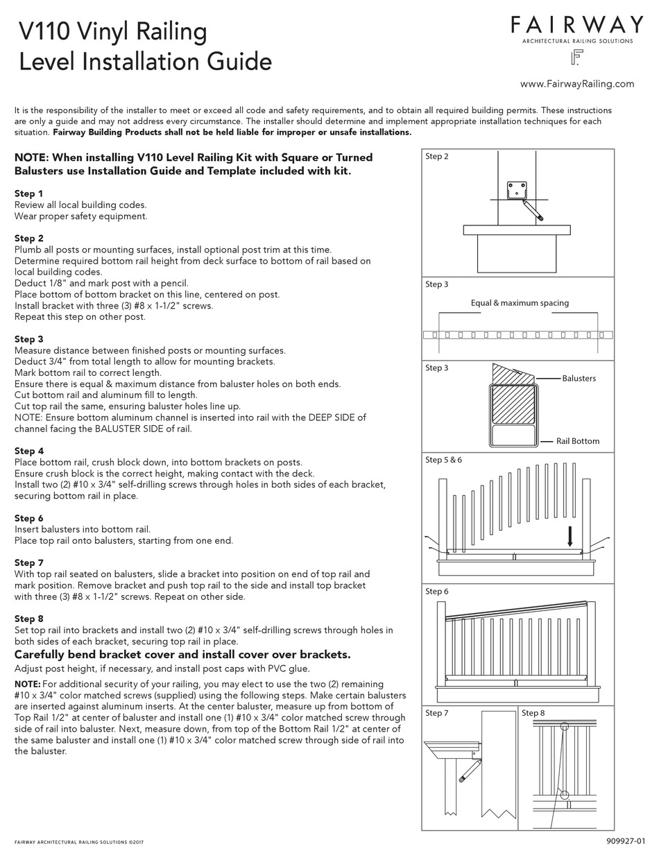 FAIRWAY V110 VINYL RAILING LEVEL INSTALLATION MANUAL Pdf Download ManualsLib