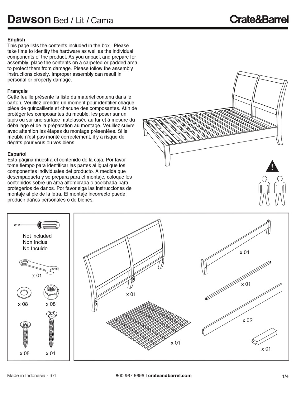 CRATE AND BARREL DAWSON INDOOR FURNISHING ASSEMBLY INSTRUCTIONS 