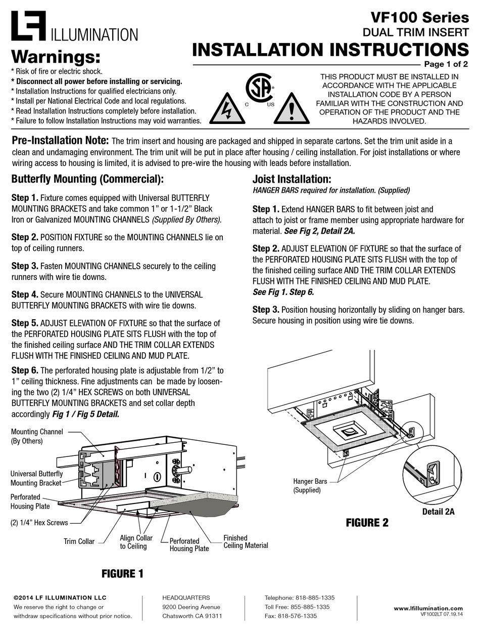 LF ILLUMINATION VF100 SERIES INSTALLATION INSTRUCTIONS Pdf Download ManualsLib