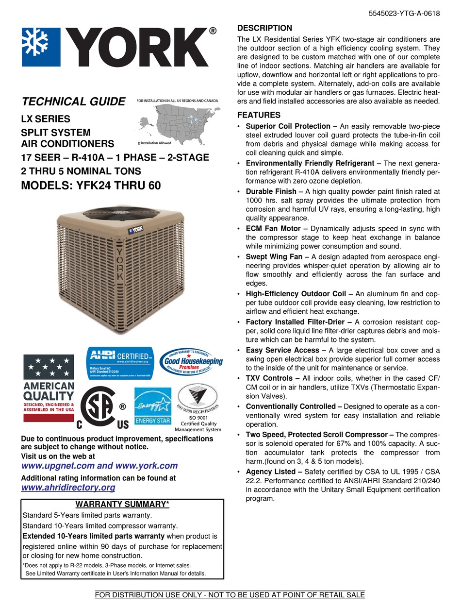 YORK LX SERIES AIR CONDITIONER TECHNICAL MANUAL | ManualsLib