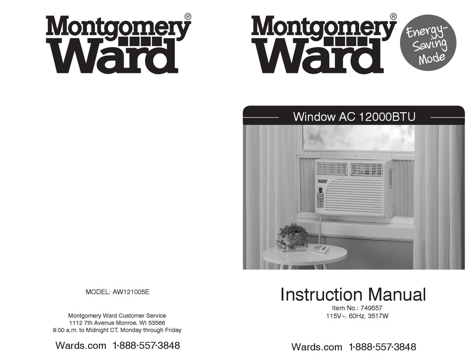 MONTGOMERY WARD WINDOW AC 12000BTU AIR CONDITIONER INSTRUCTION MANUAL