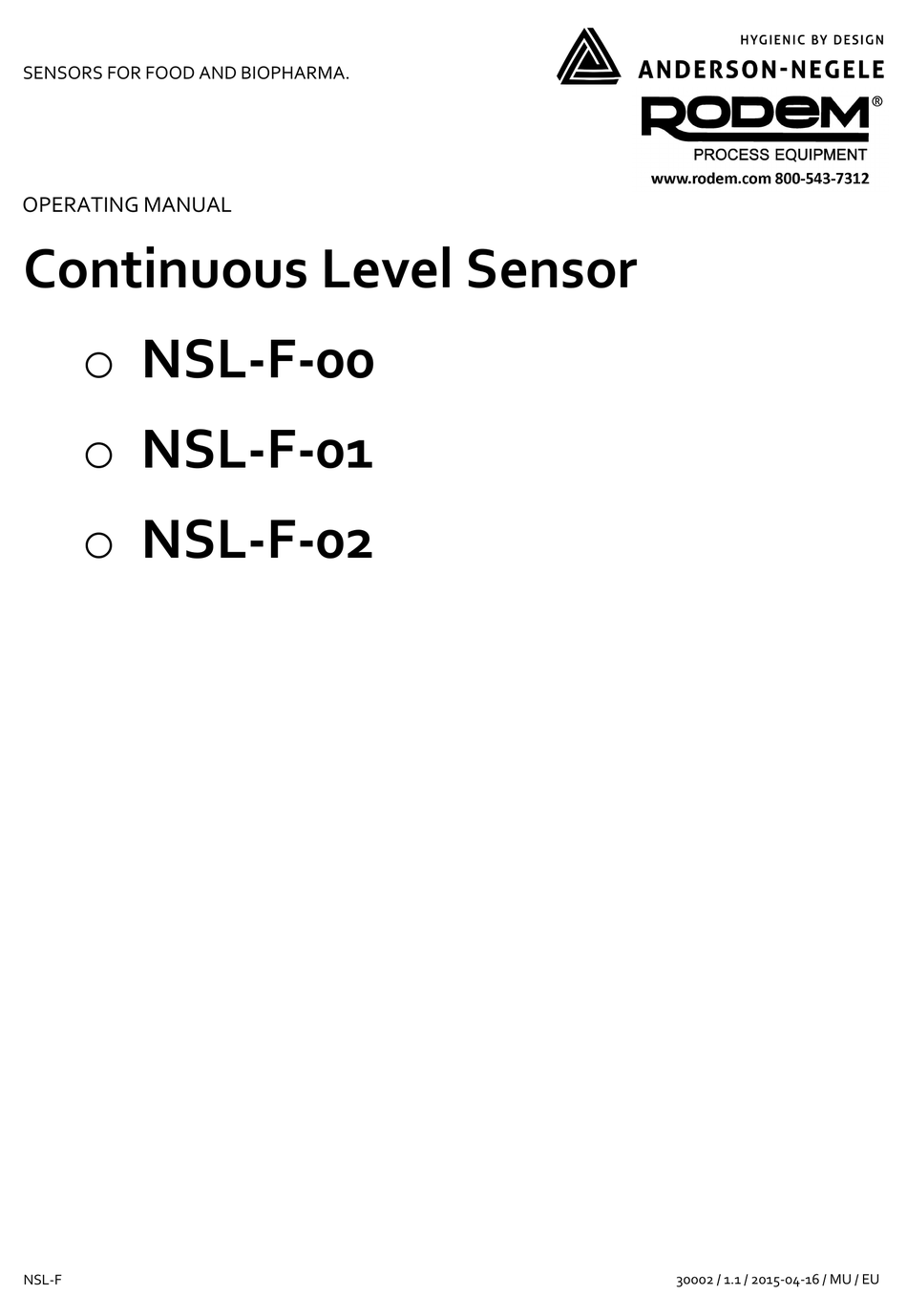 ANDERSONNEGELE NSLF SERIES OPERATING MANUAL Pdf Download ManuaLib