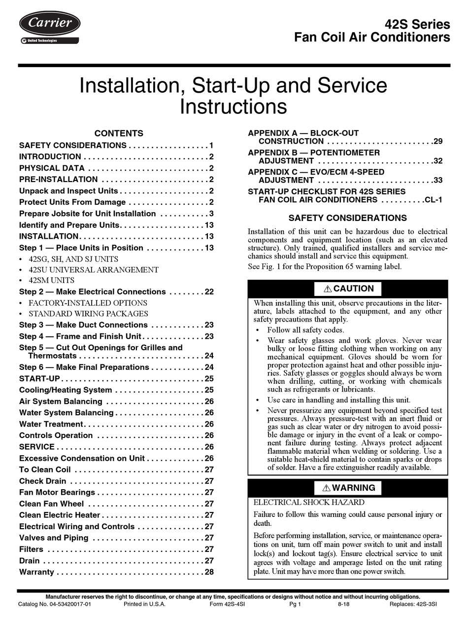 carrier-42s-series-air-conditioner-installation-start-up-and-service-instructions-manual