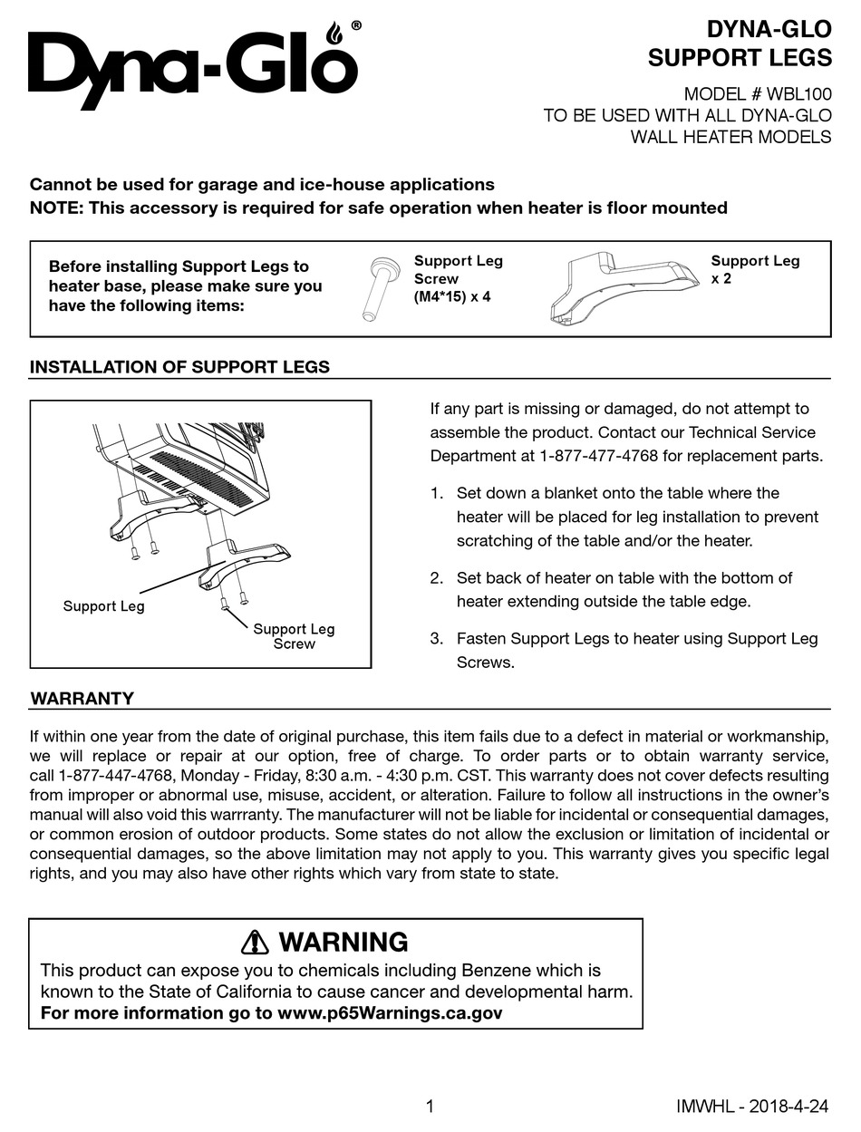 DYNA-GLO WBL100 MANUAL Pdf Download | ManualsLib