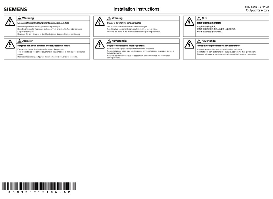 SIEMENS SINAMICS G120 INSTALLATION INSTRUCTIONS Pdf Download | ManualsLib