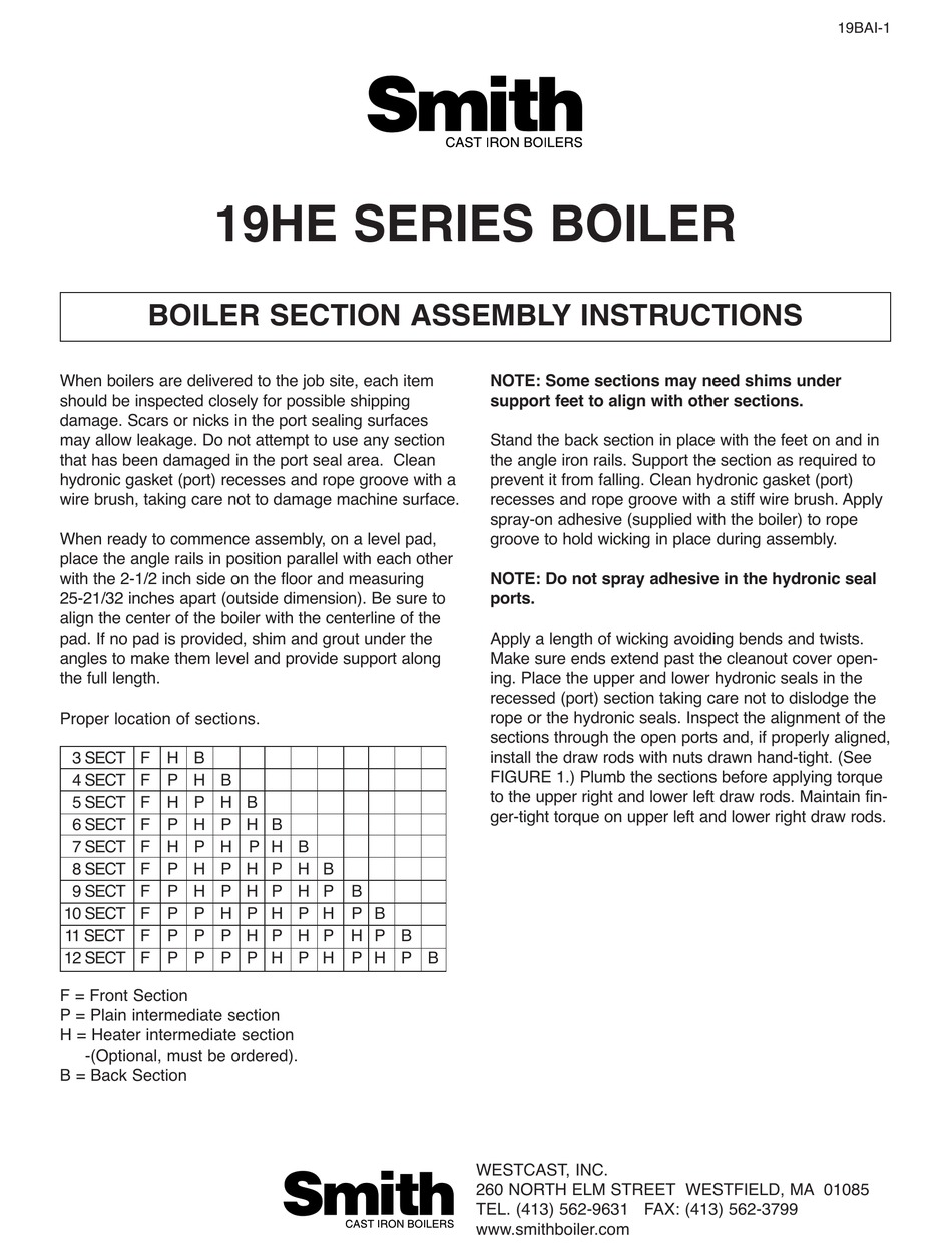 SMITH 19HE SERIES BOILER ASSEMBLY INSTRUCTIONS ManualsLib
