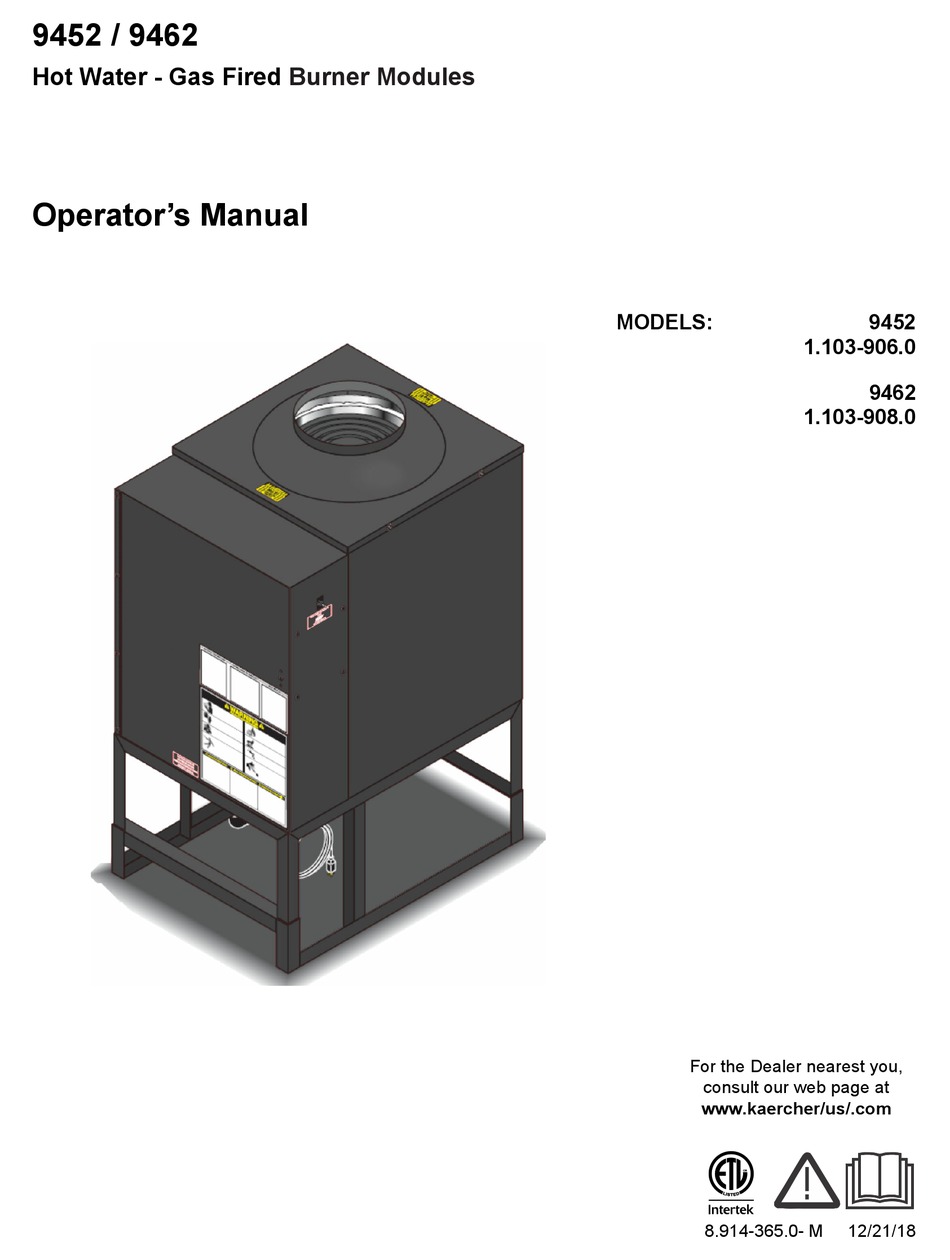 HOTSY 9452 BURNER OPERATOR'S MANUAL ManualsLib