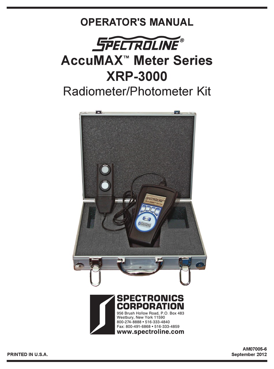 Spectronics Spectroline Accumax Series Operator S Manual Pdf Download Manualslib