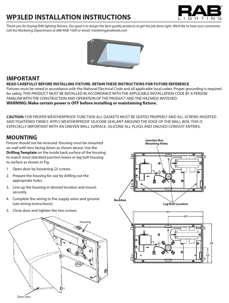 RAB LIGHTING WP3LED INSTALLATION INSTRUCTIONS Pdf Download ManualsLib