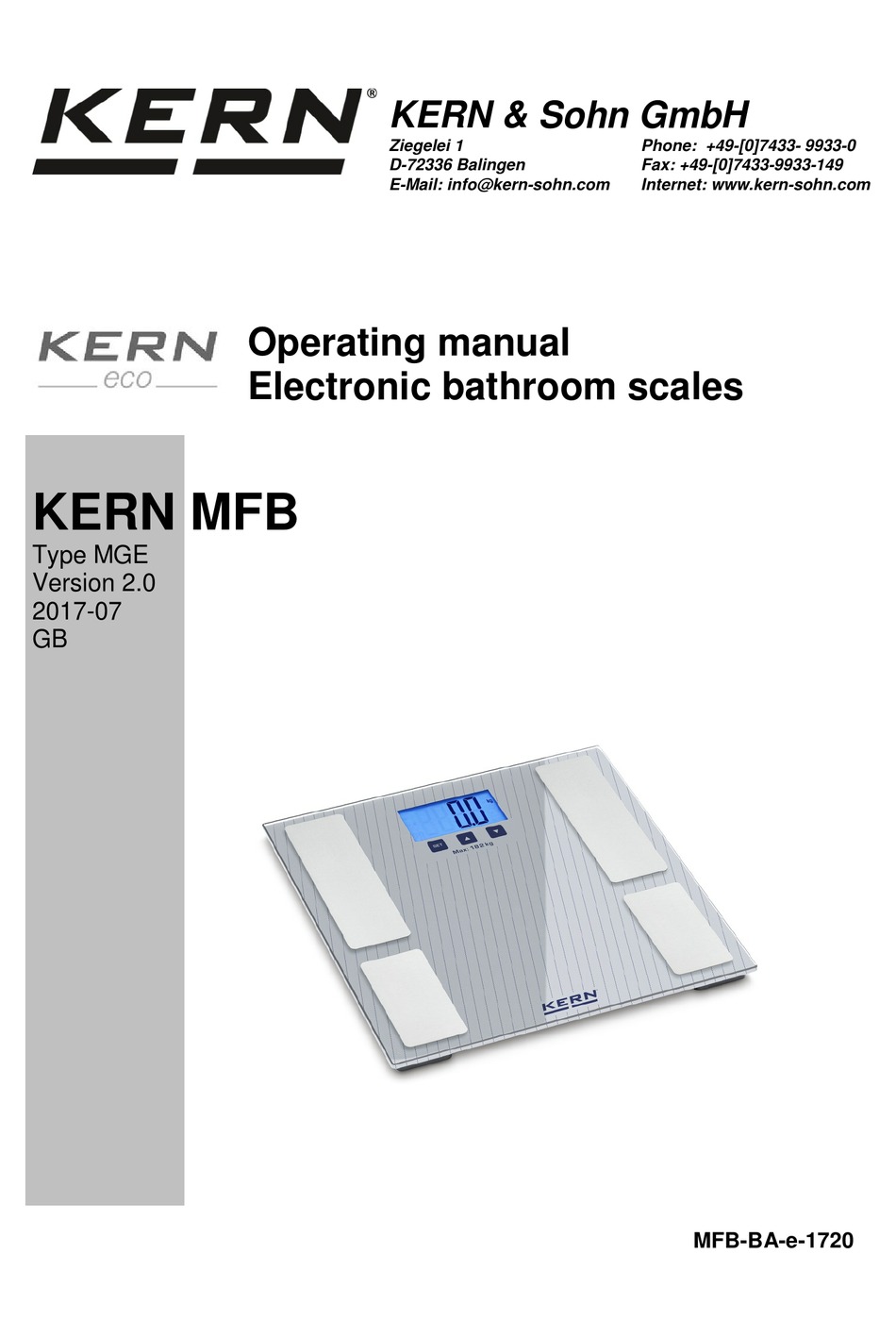 KERN MFB SERIES SCALES OPERATING MANUAL ManualsLib