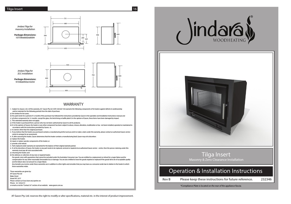 jindara wood heater manual