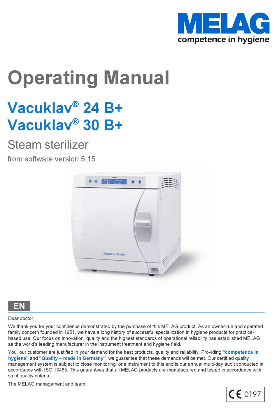 MELAG VACUKLAV 24 B+ OPERATING MANUAL Pdf Download ManualsLib