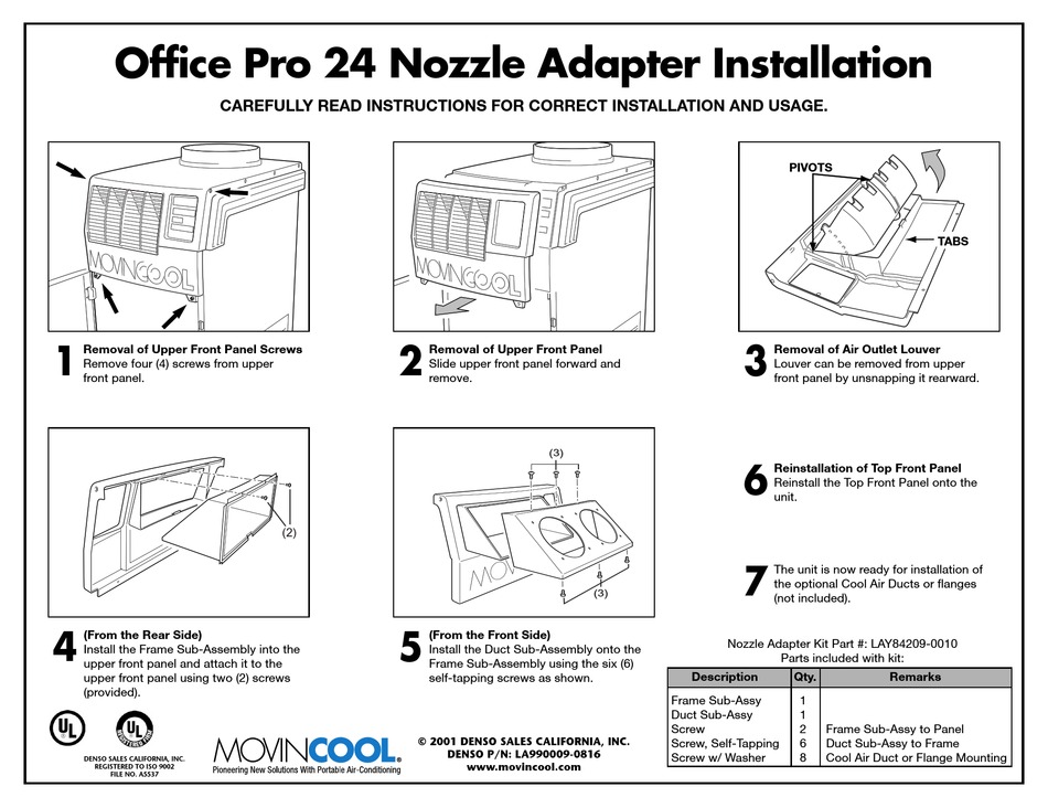 MOVINCOOL OFFICE PRO 24 ADAPTER INSTALLATION MANUAL ManualsLib