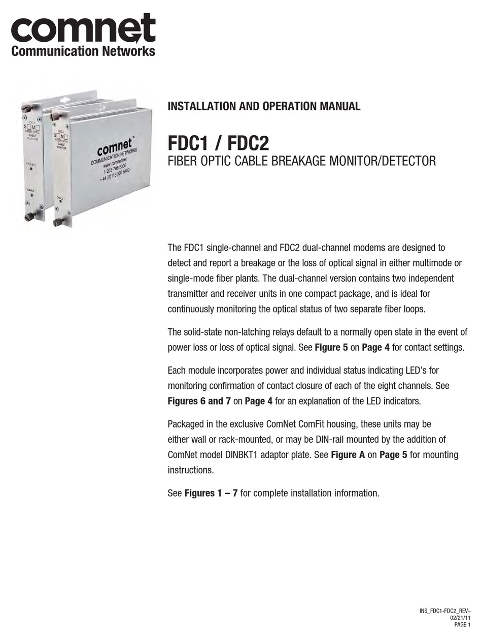 COMNET FDC1 INSTALLATION AND OPERATION MANUAL Pdf Download | ManualsLib