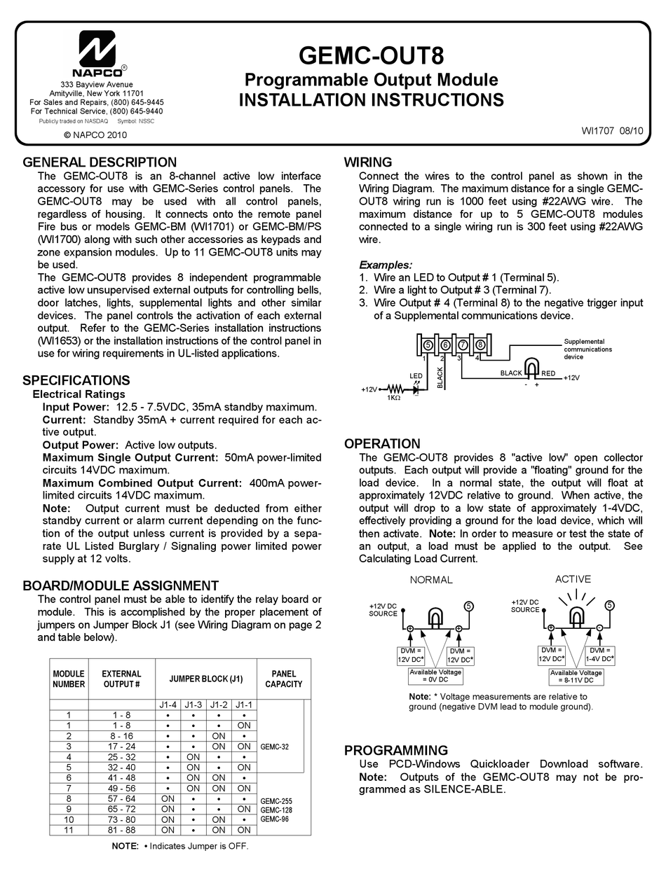 NAPCO GEMCOUT8 INSTALLATION INSTRUCTIONS Pdf Download ManualsLib