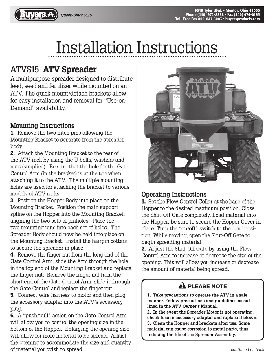 BUYERS ATVS15 INSTALLATION INSTRUCTIONS Pdf Download ManualsLib