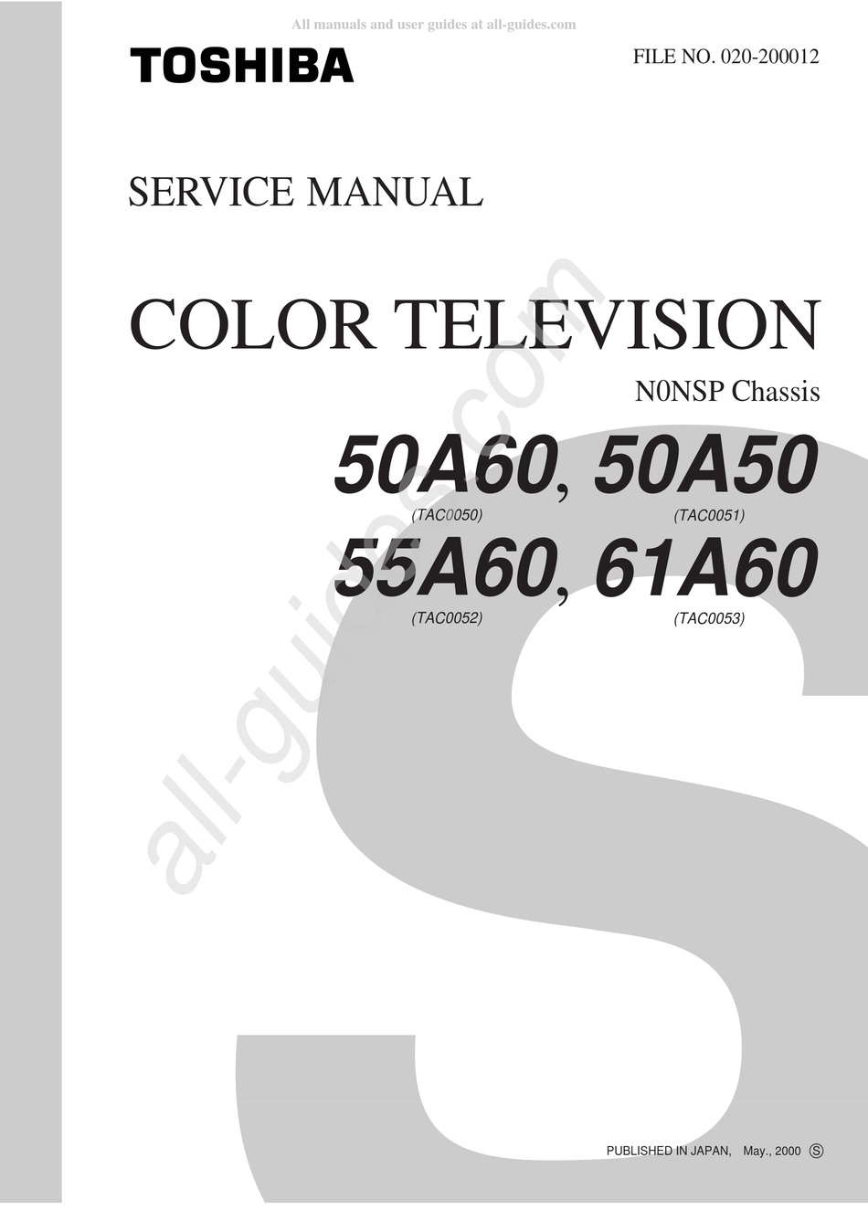 TOSHIBA 50A60 TV SERVICE MANUAL | ManualsLib