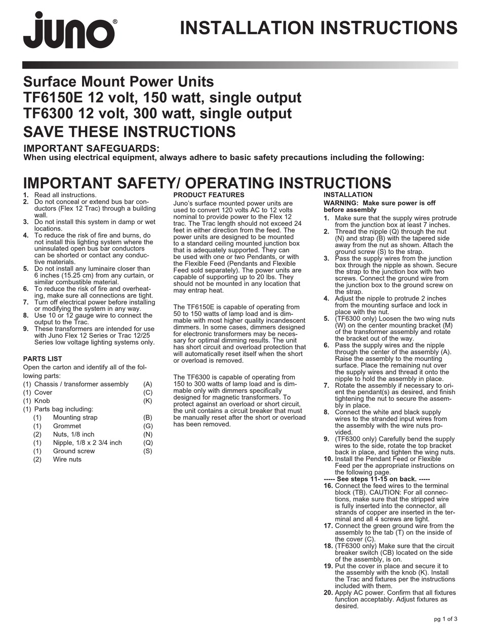 JUNO TF6150E PORTABLE GENERATOR INSTALLATION INSTRUCTIONS ManualsLib
