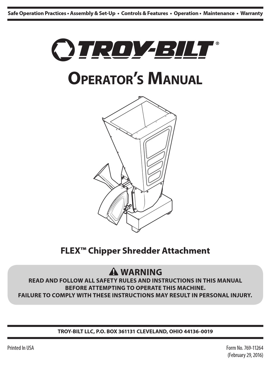 TROYBILT FLEX CHIPPER SHREDDER OPERATOR