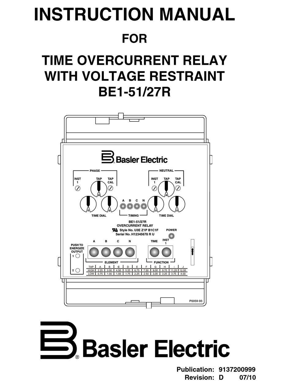 BASLER BE151/27R RELAY INSTRUCTION MANUAL ManualsLib