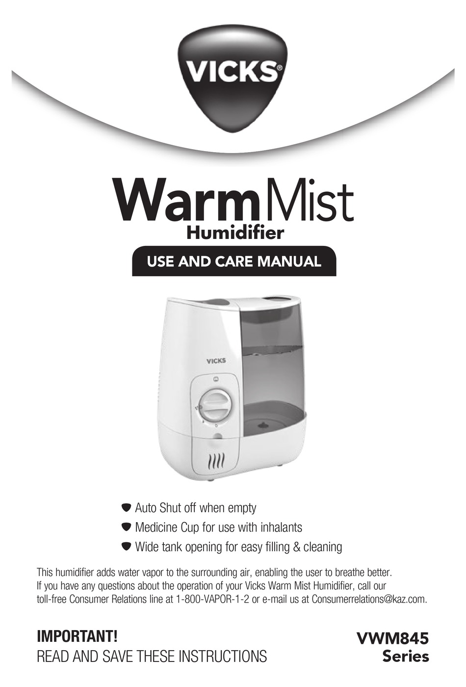 Vicks V750 Warm Mist Humidifier Manual