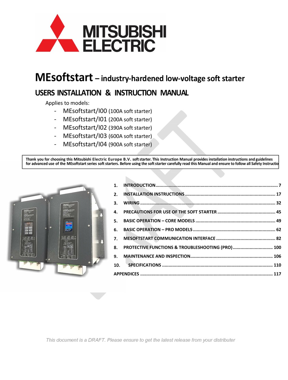 MITSUBISHI ELECTRIC MESOFTSTART/I01 USERS, INSTALLATION