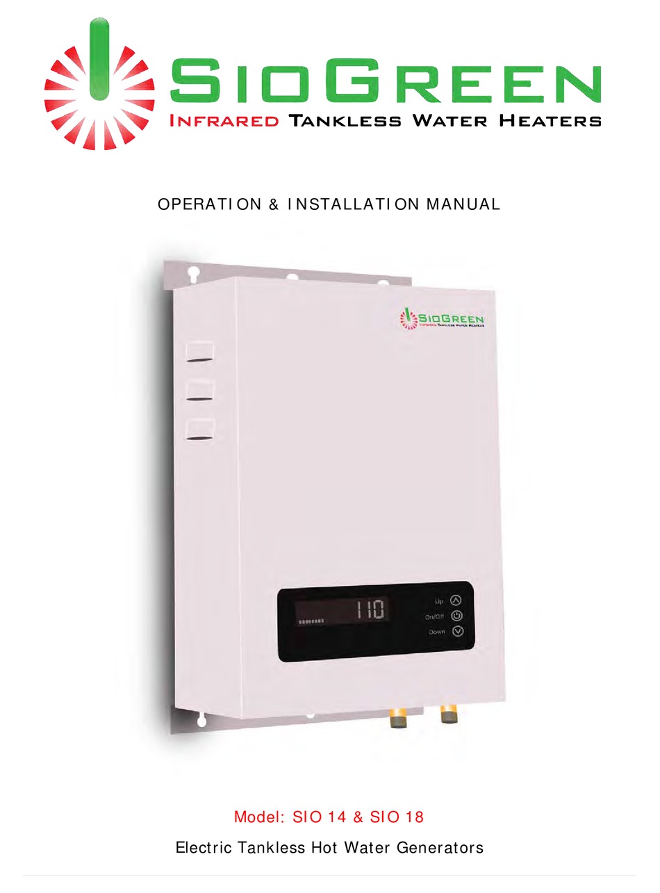 SIOGREEN SIO 14 WATER HEATER OPERATION & INSTALLATION MANUAL ManualsLib