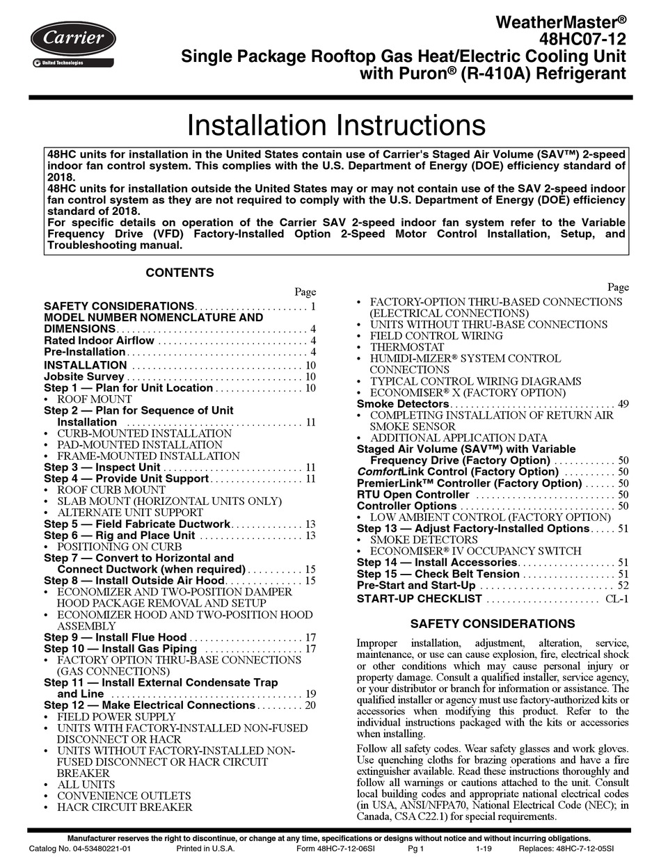 Carrier Weathermaster 48hc07 Series Installation Instructions Manual Pdf Download Manualslib Carrier Weathermaster 48hc07 Series Installation Instructions Manual Pdf Download Manualslib