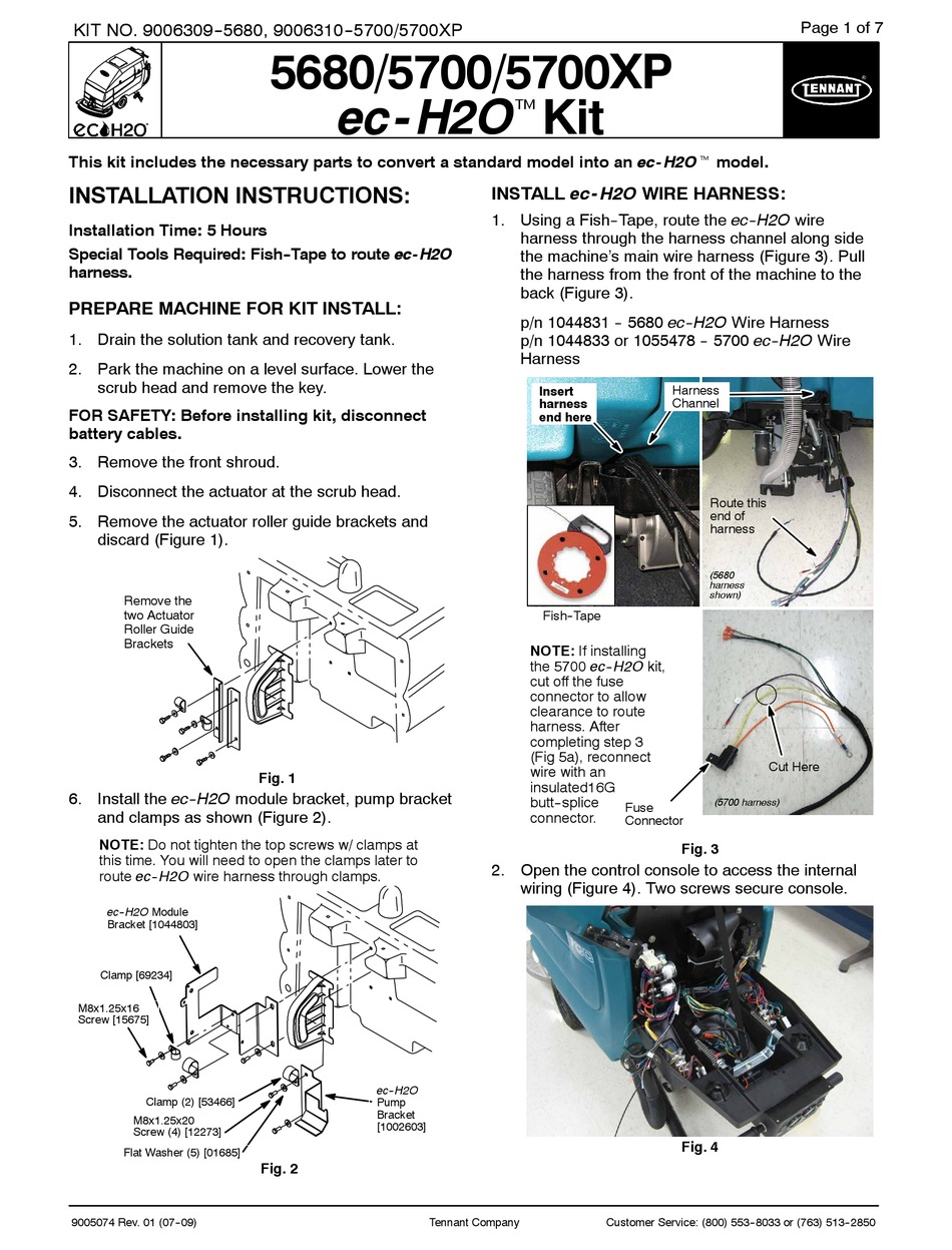 TENNANT EC H2O 5680 SCRUBBER INSTALLATION INSTRUCTIONS MANUAL ManualsLib