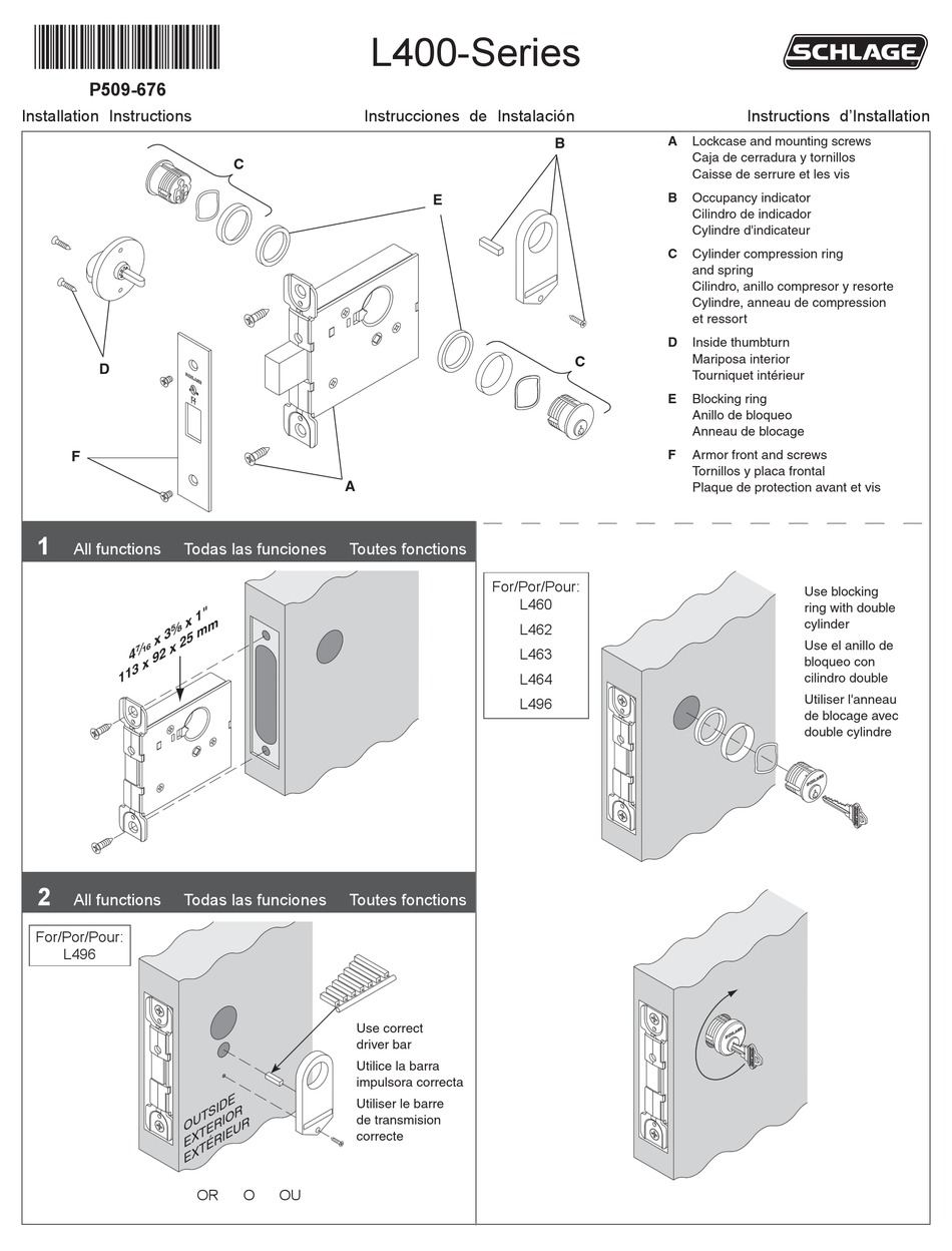 SCHLAGE L400 SERIES LOCK INSTALLATION INSTRUCTIONS ManualsLib