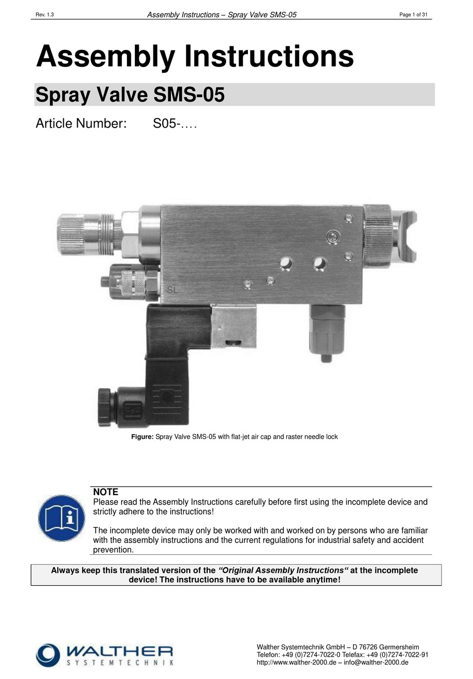 WALTHER SYSTEMTECHNIK SMS 05 ASSEMBLY INSTRUCTIONS MANUAL Pdf Download 
