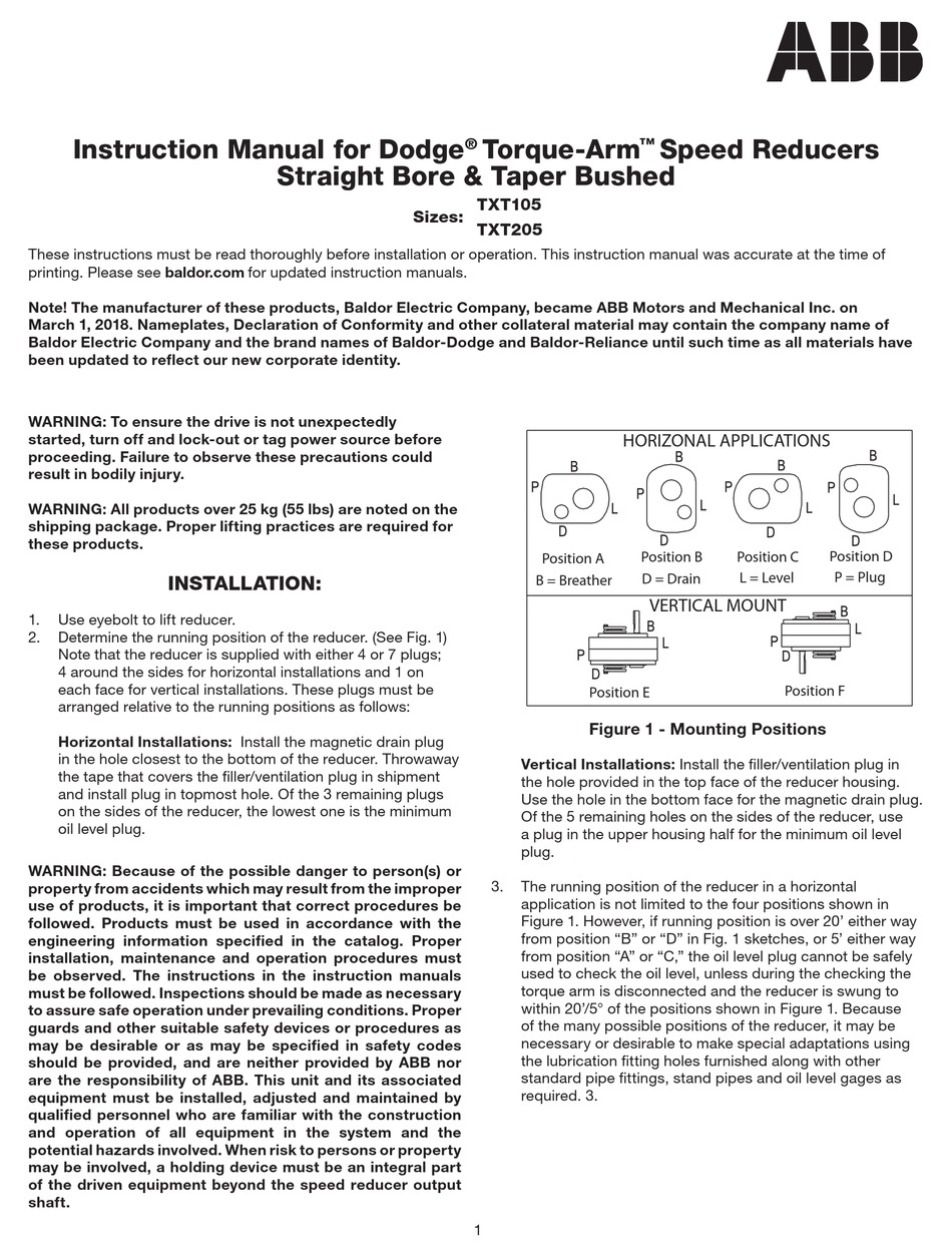 ABB DODGE TORQUEARM TXT105 INSTRUCTION MANUAL Pdf Download ManualsLib
