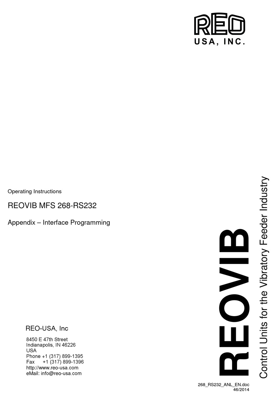 Reo Reovib Mfs 268 Series Operating Instructions Manual Pdf Download Manualslib