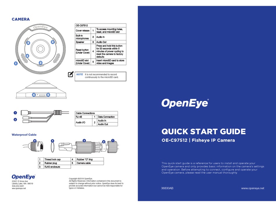 OPENEYE OEC97512 SECURITY CAMERA QUICK START MANUAL ManualsLib